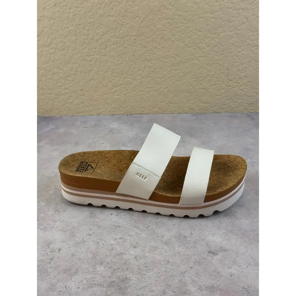 Reef Cushion Vista Hi White Double-Strap Platform Slide Sandals Womens Sz 8